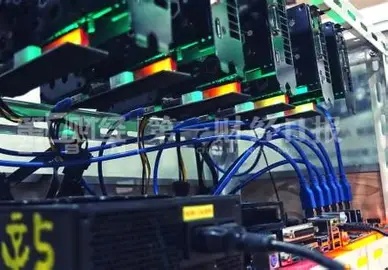 A mining farm with rows of mining rigs